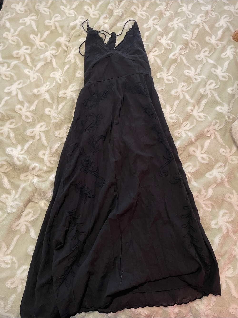 American Eagle Outfitters Black Lace-Trim Maxi Dress with Spaghetti Straps